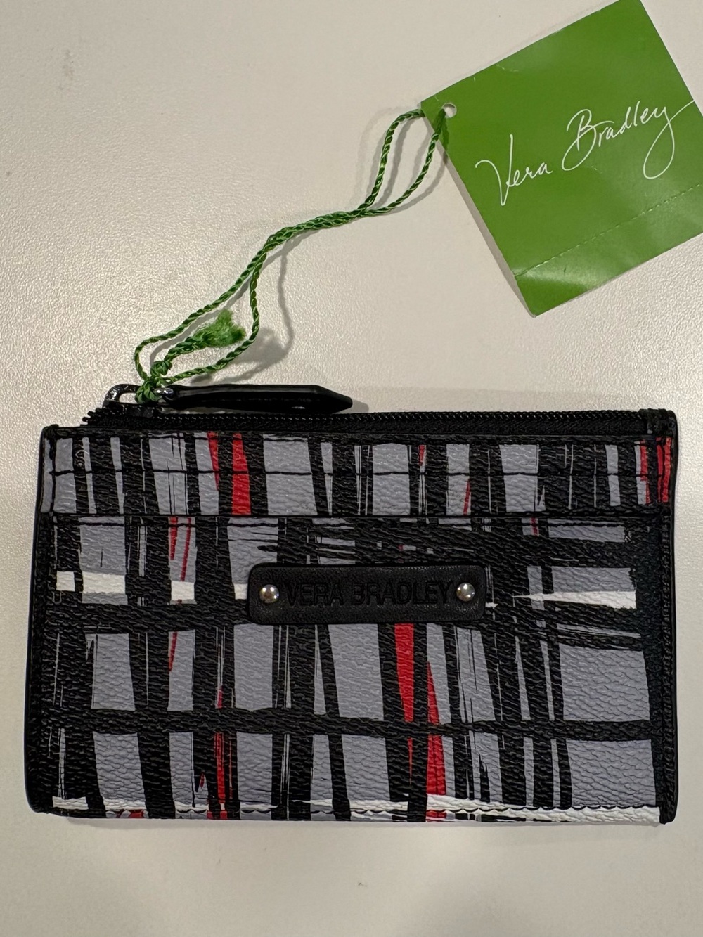 Y2K Vera Bradley Faux Leather Slim Coin Purse Black White Art NWT Zipper Wallet.